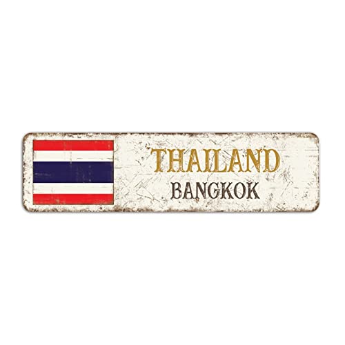 Thailand Straßenschild Bangkok Stadtschild, Thailand Flagge Schild, Vintage Land Hauptstadt Stadt Souvenir für Landstraße Wanddekoration 8 x 30 cm von Yelolyio