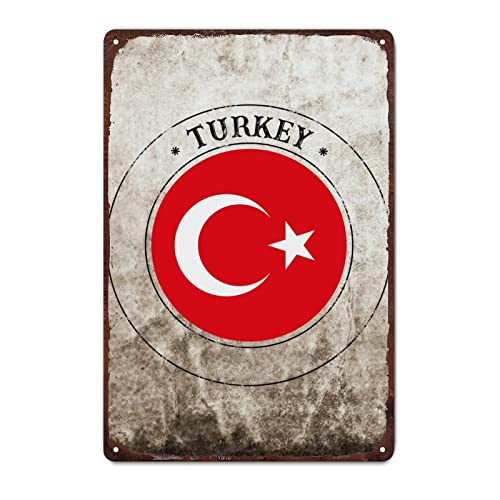 Türkei Metall Blechschild Wanddekoration Türkei Flagge Schild Wandschild, patriotische Landflagge Blechschild für Wanddekoration, Heimwandschilder, 30,5 x 45,7 cm von Yelolyio