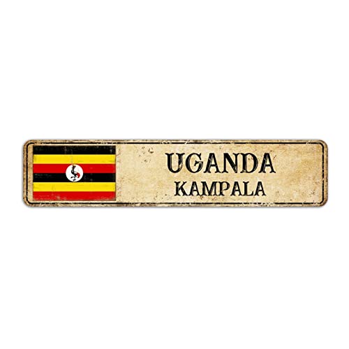 Uganda Straßenschild Kampala Stadtschild, Uganda Flagge Schild, Vintage Land Hauptstadt Stadt Souvenir für Landstraße Wanddekoration 10 x 45 cm von Yelolyio