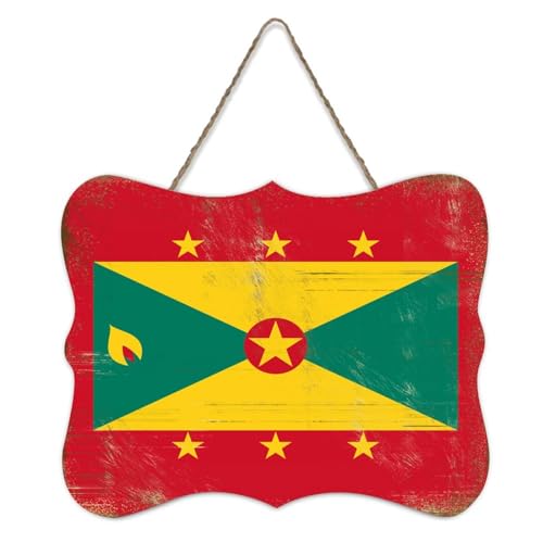 Vintage Grenada Nationalflagge Wandkunst Dekor Grenada Schild Wanddekoration Kinderzimmer Dekor Landflagge Holz Wandschild Wandbehang Schild für Wohnzimmer Küche Schlafzimmer 20,3 x 25,4 cm von Yelolyio