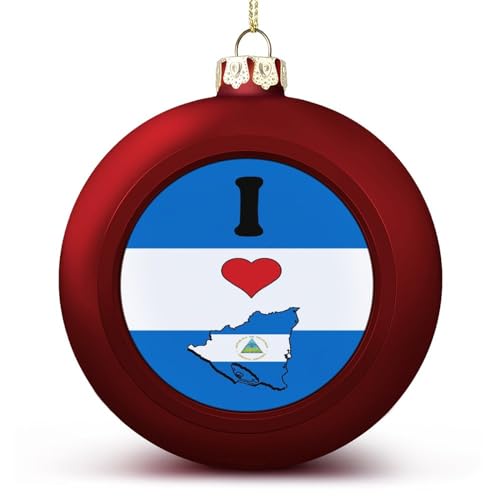 Weihnachtskugeln mit Aufschrift "I Love My Country", Nicaragua, Weihnachtsdekoration, Nicaragua-Flagge, Landkarte, Baumkugeln für Urlaub, Weihnachten, Party, Dekoration, 1 Stück von Yelolyio