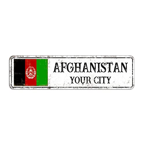 Willkommen Afghanistan Schild, individuelle Ihre Stadt Straßenschild, Retro Afghanistan Flagge Aluminiumschild, Afghanistan Vintage Metallschild Wanddekoration, 8 x 30 cm von Yelolyio