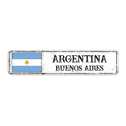 Willkommen Buenos Aires Schild, Argentinien Buenos Aires City Straßenschild, Retro Argentinien Aluminiumschild, Hauptstadt Stadt Vintage Metallschild Wanddekoration, 10 x 45 cm von Yelolyio