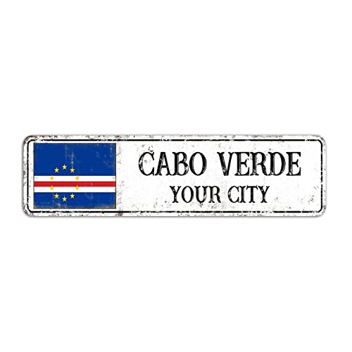 Willkommen Cabo Verde Schild, individuelle Ihre Stadt Straßenschild, Retro Cabo Verde Flagge Aluminiumschild, Cabo Verde Vintage Metallschild Wanddekoration, 8 x 30 cm von Yelolyio