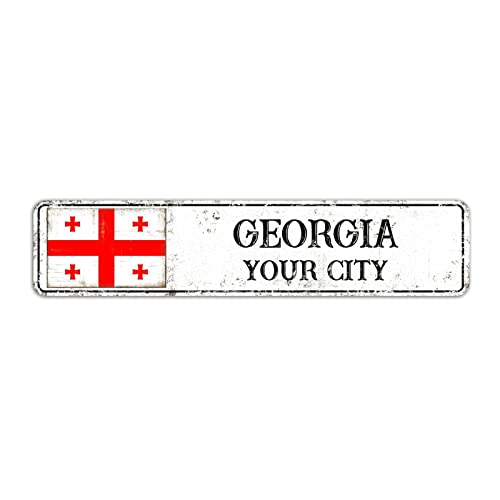 Willkommen Georgia Schild, Custom Your City Street Schild, Retro Georgia Flagge Aluminiumschild, Georgia Vintage Metallschild Wanddekoration, 10 x 45 cm von Yelolyio