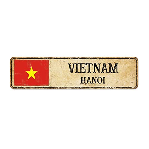 Willkommen Hanoi Schild, Vietnam Hanoi City Straßenschild Retro Vietnam Aluminium Schild Hauptstadt Vintage Metallschild Wanddekoration 15 x 60 cm von Yelolyio