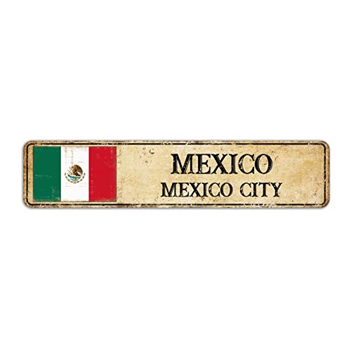 Willkommen Mexiko Stadtschild, Mexiko Mexiko Stadt Straßenschild, Retro Mexiko Aluminiumschild, Hauptstadt Stadt Vintage Metallschild Wanddekoration, 10 x 45 cm von Yelolyio