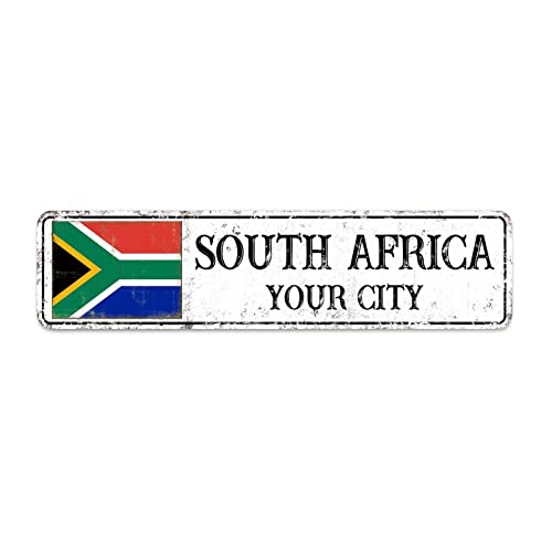 Willkommen Südafrika Schild, personalisieren Sie Ihre Stadt Straßenschild, Retro Südafrika Flagge Aluminiumschild, Südafrika Vintage Metallschild Wanddekoration, 15 x 60 cm von Yelolyio