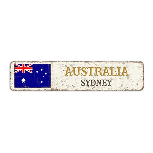 Willkommen Sydney Schild, Australien Sydney City Straßenschild, Retro Australien Aluminiumschild, Hauptstadt Stadt Vintage Metallschild Wanddekoration, 10 x 45 cm von Yelolyio