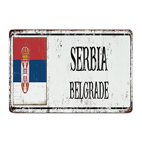 Yelolyio Belgrade Metallschilder Nationalflagge Metall Wandkunst Serbien Retro Mode Chic Lustiges Metall Blechschild für Zuhause Büro Geschäft Pub Dekorationen 20,3 x 30,5 cm von Yelolyio