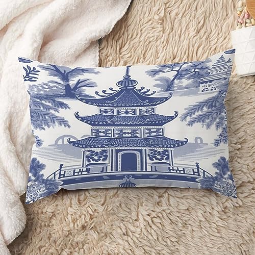 Yelolyio Chinoiserie Kissenbezug mit asiatischer Pagode, Lendenkissenbezug, 30,5 x 45,7 cm, dekoratives Kissen, Baumwolle, Leinen, ethnischer Kissenbezug für Sofa, Couch, Bett, Wohnzimmer von Yelolyio