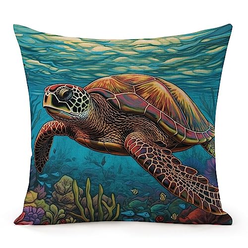 Yelolyio Coastal Decor Beach Theme Throw Pillow Covers,Sea ​​​​​​​Cotton Linen Pillow Case Vintage Coastal Decor Cushion Covers for Sofa Bed Living Room 18 x 18 Inches von Yelolyio