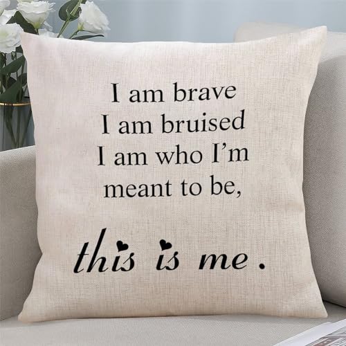 Yelolyio Dekorativer Kissenbezug mit Zitat "I Am Brave I Am Bruised This Is Me The Greatest Showman", 50,8 x 50,8 cm, Baumwollleinen, Kissenbezug für Schlafzimmer, Wohnzimmer, Sofa, Couch, Yelolyio Dekorativer Kissenbezug mit Zitat "I Am Brave I Am Bruised This Is Me The Greatest Showman", 50,8 x 50,8 cm, Baumwollleinen, Kissenbezug für Schlafzimmer, Wohnzimmer, Sofa, Couch, von Yelolyio