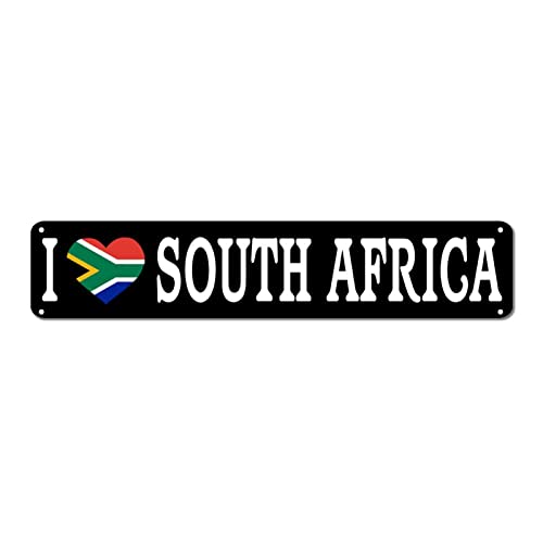 Yelolyio I love South Africa Aluminium-Straßenschilder, Südafrika-Flagge, Vintage-Metallschild, Land-Souvenir, Metall-Straßenschild, Wandkunst, Dekoration für Werkstatt, Zuhause, Büro, 10 x 45 cm von Yelolyio