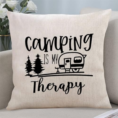 Yelolyio Kissenbezug mit Aufschrift "Camping Is My Therapy aus Baumwoll-Leinen, Heimdekoration, Bauernhaus-Kissenbezug, 55,9 x 55,9 cm, inspirierende Zitate, mit Reißverschluss, Geburtstagsgeschenke Yelolyio Kissenbezug mit Aufschrift "Camping Is My Therapy aus Baumwoll-Leinen, Heimdekoration, Bauernhaus-Kissenbezug, 55,9 x 55,9 cm, inspirierende Zitate, mit Reißverschluss, Geburtstagsgeschenke von Yelolyio