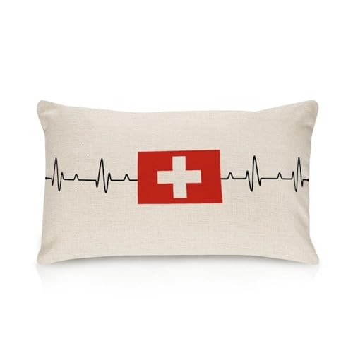 Yelolyio Kissenbezug mit Schweiz-Flagge, Herzschlag, für Büro, Wohnzimmer, Schlafzimmer, Sofa, Couch, 30,5 x 45,7 cm, Baumwollleinen, Geschenk zum Einzug Yelolyio Kissenbezug mit Schweiz-Flagge, Herzschlag, für Büro, Wohnzimmer, Schlafzimmer, Sofa, Couch, 30,5 x 45,7 cm, Baumwollleinen, Geschenk zum Einzug von Yelolyio