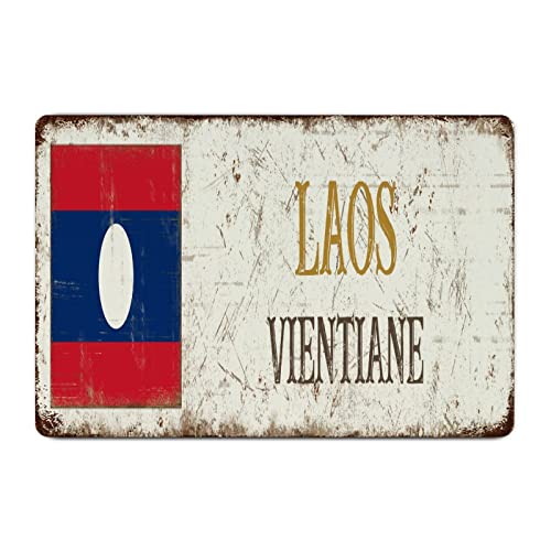 Yelolyio Laos Flagge Metallschilder Laos Vientiane Aluminium Blechschild Laos Retro Bauernhaus Blechschild Dekor für Tür Bar Schlafzimmer 20,3 x 30,5 cm von Yelolyio