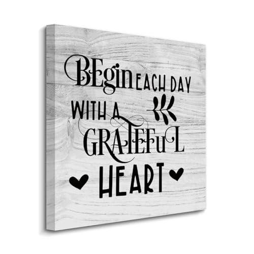 Yelolyio Leinwanddruck "Begin Each Day with A Grateful Heart", Wandkunst, Motivierende Zitate, Kunstwerke für Wohnzimmer, Schlafzimmer, Veranda, Heimdekoration, hängendes Poster, christliches von Yelolyio