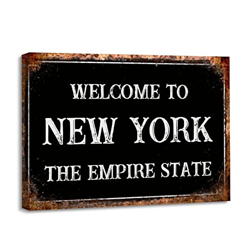 Yelolyio Leinwanddruck "Welcome to New York The Empire State New York", gerahmt, Leinwandkunst, Kunstwerk, zeitgenössischer Akzent, Wanddekoration für Bauernhaus, fertig zum Aufhängen von Yelolyio