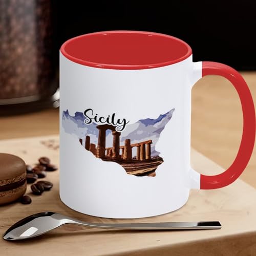 Yelolyio Lustige Kaffeetasse mit Sizilien-Landschaft, Motiv: Sizilien-Karte, Kaffeetasse, Keramiktasse, Teetasse, Tasse mit großem C-Griff, Geschenk für Freundin, Lehrer, Mutter, Vater, 325 ml von Yelolyio