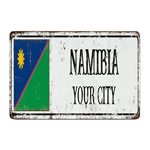 Yelolyio Metallschilder mit Namibia-Flagge, personalisierbar, Stadtnamen, Aluminium-Blechschild, Namibia, Retro, Bauernhaus, Blechschild, Dekoration für Tür, Bar, Schlafzimmer, 20,3 x 30,5 cm von Yelolyio