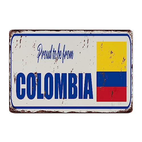 Yelolyio Proud to Be from Colombia Vintage Metallschild Poster Kolumbien Flagge Metall Blechschild Land Souvenir Geschenk Wandschild für Wohnzimmer Küche Veranda 20,3 x 30,5 cm Einweihungsgeschenk von Yelolyio
