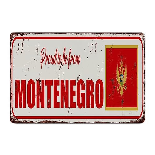 Yelolyio Proud to be from Montenegro Vintage Metallschild Poster Montenegro Flagge Metall Blechschild Land Souvenir Geschenk Wandschild für Wohnzimmer Küche Veranda 20,3 x 30,5 cm Einweihungsgeschenk von Yelolyio