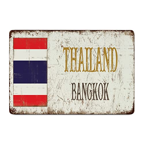 Yelolyio Thailand Bangkok Vintage Metallschild Thailand Retro Blechschilder Thailand Flagge Metallplatte Straßenschilder Männerhöhle Cafe Bar Pub Bier Club Wand Home Decor 30,5 x 20,3 cm von Yelolyio