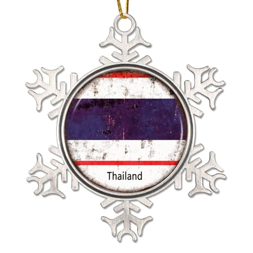 Yelolyio The Flag Of Thailand Metal Ornament Thailand Christmas Ornament Metal Hanging Keepsake New Year Holiday Decoration Snowflake Ornament von Yelolyio