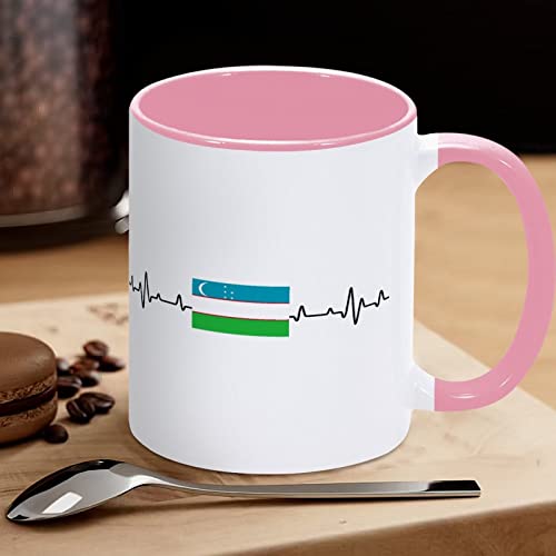 Yelolyio Usbekistan-Flagge, Herzschlag, lustige Kaffeetasse, Usbekistan-Kaffeetasse, Keramiktasse, Teetasse, Tasse mit großem C-Griff, Geschenk für Freundin, Lehrer, Mutter, Vater, 325 ml von Yelolyio