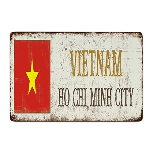 Yelolyio Vietnam-Flagge Metallschilder Vietnam Ho Chi Minh City Aluminium Blechschild Vietnam Retro Bauernhaus Blechschild Dekor für Tür Bar Schlafzimmer 20,3 x 30,5 cm von Yelolyio