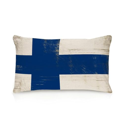 Yelolyio Vintage Finnland Nationalflagge Wurfkissenbezug Finnland Kissen Wurfkissenbezug für Couch Sofa Heimdekoration Baumwolle Leinen Kissenbezüge für Wohnzimmer 40,6 x 61 cm von Yelolyio