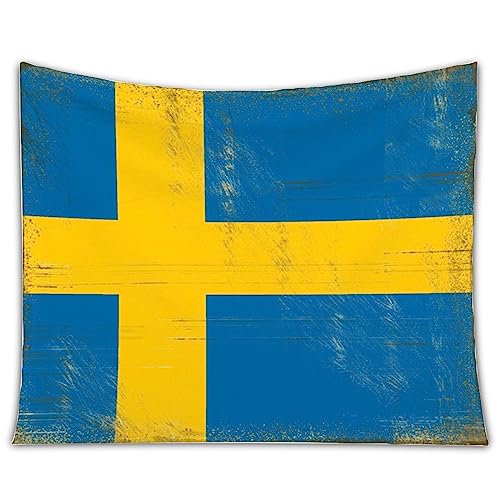 Yelolyio Vintage Schweden Nationalflagge Tapisserie Wandbehang Kunst Schweden Tapisserie Wanddekoration für Zuhause Büro Geschäft Pub Mann Höhle Dekor für Reiseliebhaber Geschenk 150 cm x 180 cm von Yelolyio