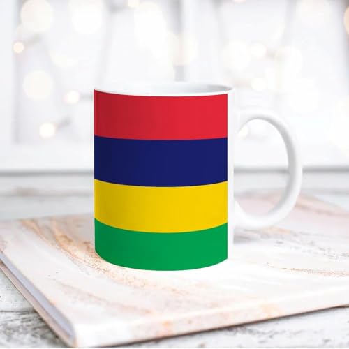 Yelolyio Weiße Tasse Mauritius Nationalflagge Keramiktasse Kaffeetasse Mauritius weiße Teetasse Geschenk für Mutter, Vater, Großmutter, Opa, Damen, Herren, 325 ml von Yelolyio