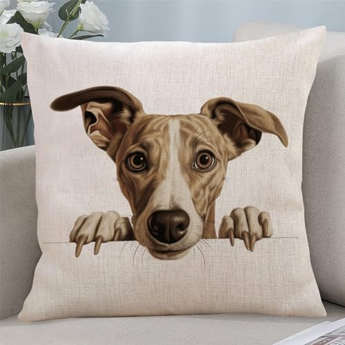Yelolyio Whippet Kissenbezüge aus Baumwollleinen, Motiv: Hundeliebhaber, Land-Souvenir, Kissenbezug für Sofa, Schlafzimmer, Wohnzimmer, 50,8 x 50,8 cm von Yelolyio