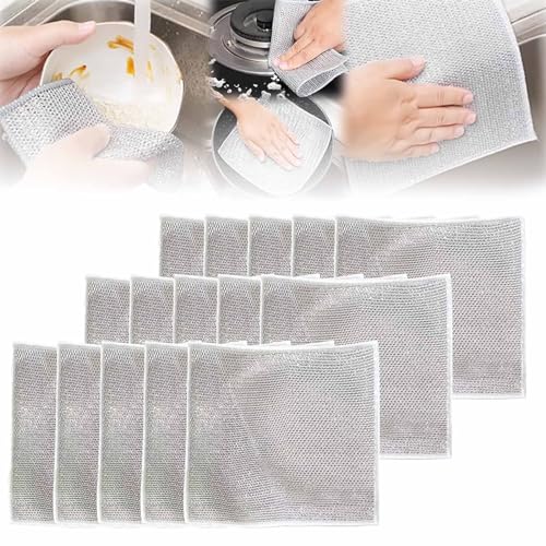 Yeluptu Circularite Cleaning Pads, Wire Dishwashing Rag, Multipurpose Wire Miracle Cleaning Cloths, Multifunctional Non-Scratch Wire Dishcloth, Silver Wire Mesh Knit Cleaning Cloth (15pcs) von Yeluptu