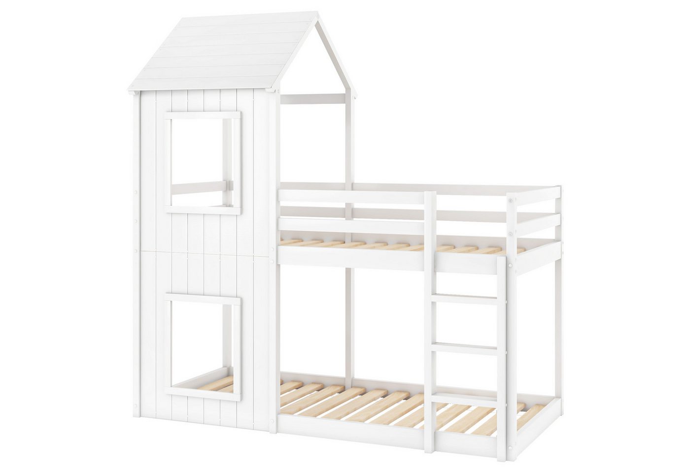 Yemaster Etagenbett Etagenbett 90x200 cm für Kinder aus massivem Kiefernholz (Hausbett-Design mit sicherem Geländer, Leiter & Baldachin, bodentief, ohne Matratze, robust und einfach zu montieren) von Yemaster