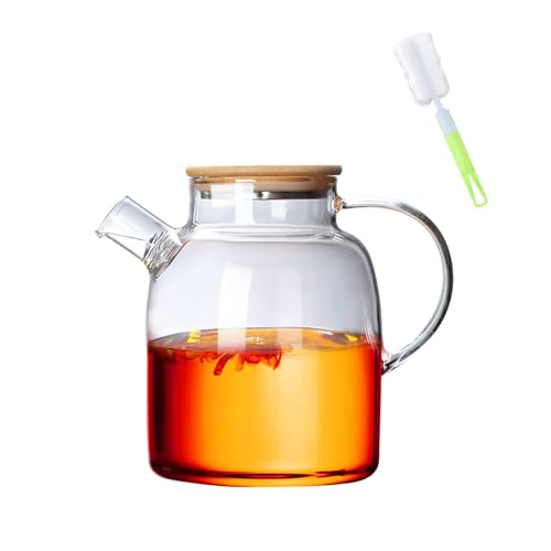 Teekanne Glas,Glasteekanne mit Holzdeckel Teekanne mit Siebeinsatz Hochborosilikat Teekanne für Tee, Blumentee und Saft (1.5L) von Yemmert