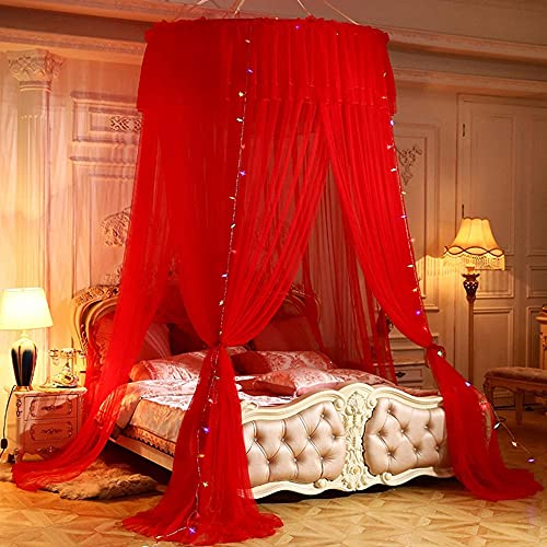 Mückennetz Kuppel Doppelbett Einzelbett Dreitüriges Moskitonetz Spitze Elegant für Schlafzimmer, Camping oder geben Sie es an Freunde und Familie-rot von Yenisai