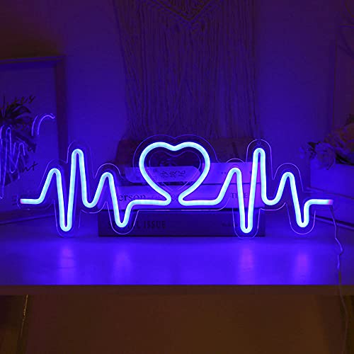 Neon Zeichen Licht LED-Leuchtzeichen Herzschlag Acryl Neonlichter LED Neonschilder Lichter Herzschlag Neonlicht für Hochzeitszimmer Valentinstag Wanddekoration-Blau von Yenisai