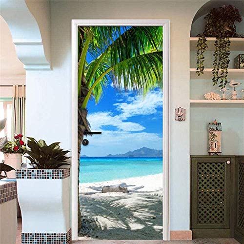 Strand Türtapete 3D Türaufkleber Selbstklebend TürPoster - Fototapete Türfolie Poster Tapete Meer Aufkleber DIY Selbstklebende Wandbild PVC Wasserdichte Tapete-2Stück,43x200cm von Yenisai