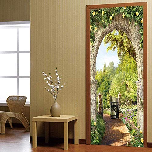 Türaufkleber 3D Grüner Garten zu Hause Türtapete Selbstklebend TürPoster - Fototapete PVC Türfolie Poster Tapete Meer Aufkleber DIY Selbstklebende Wasserdichte Tapete Wandbild -77 x 200 cm von Yenisai