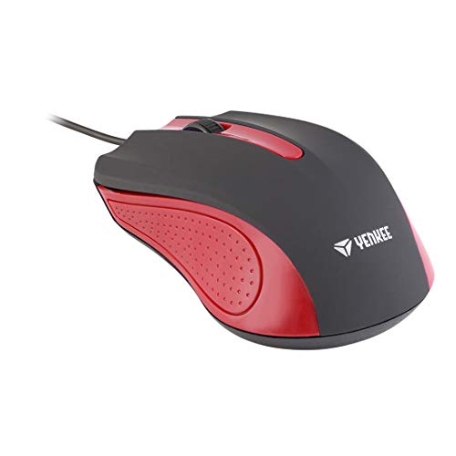 Yenkee YMS 1015RD USB-Maus mit SUVA-Kabel, Ergonomisches Design, für zu Hause und Büro,Kabellänge: 1,25 m, Wired Mouse, schwarz-rot von Yenkee