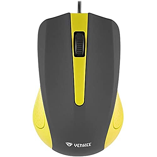Yenkee YMS 1015YW USB-Maus mit SUVA-Kabel, Ergonomisches Design, für zu Hause und Büro,Kabellänge: 1,25 m, Wired Mouse, gelb von Yenkee