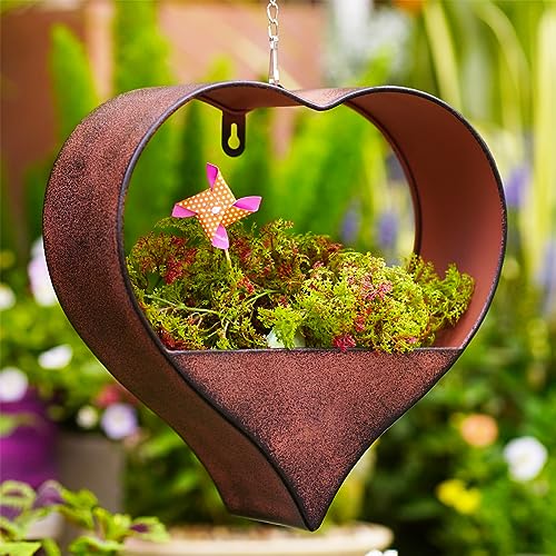 Metall Herzform Blumentopf Hängend Gartendeko für Draußen - Rost Pflanzkübel Deko für Garten Balkon Draussen Pflanzentopf Deko Wohnzimmer Hängetopf Geschenke für Frauen Mama Freundin Pflanztopf von Yeomoo