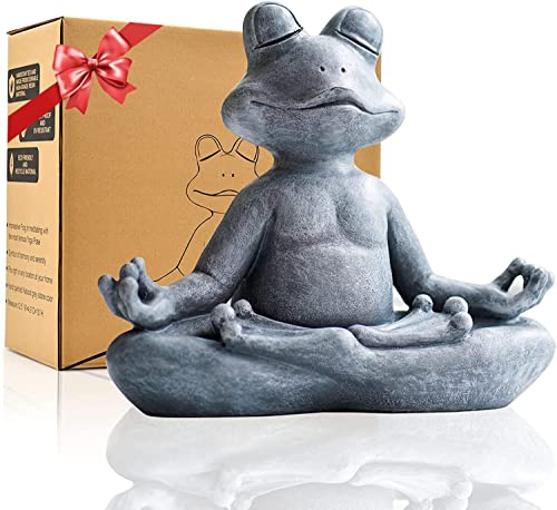 Yeomoo Meditation Yoga Frosch Figuren Gartendeko für Draußen – Zen Garten Frog Deko Wohnzimmer für Balkon Zimmer Home Dekoration Geschenke für Frauen/Männer/Mama Geburtstagsgeschenk Outdoor Grau 32CM von Yeomoo