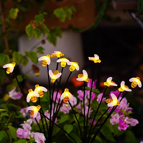 Yeomoo Bienen Lichterkette Gartendeko Solarlampen für Außen - Biene Solar Leuchte Wasserdicht Deko LED Lichterkette Gartenleuchten Aussen Geschenke für Frauen Männer Mama Garten Terrasse Deko 2 Stücke von Yeomoo