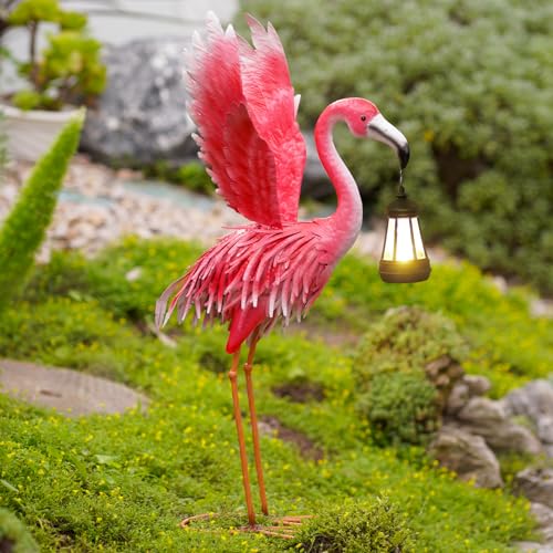 Yeomoo Flamingo Deko Figur mit Solarlampen Gartendeko für Draußen: Flamingo Figuren Solarlampen für Außen Geschenke für Frauen Mama Geburtstag Solar Lichterkette Aussen für Garten Balkon Terrasse 65CM von Yeomoo