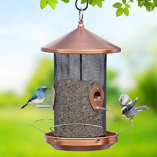 Yeomoo Groß Vogelfutterhäuschen für Wildvogel Garten Draußen - mit 32CM Metall Mesh Screen Vogelfutterhaus für Vogelfutter Vogelfutterstation zum Aufhängen Geschenke für Garten Terrasse Deko Kupfer von Yeomoo