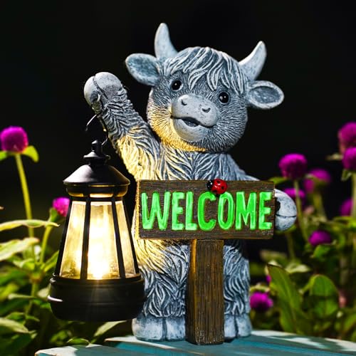 Yeomoo Highland Cow Figur mit Solarlampen Gartendeko - Lustig Kuh Geschenke für Frauen, Mütter & Männer - Hochlandrind Solar Deko mit Welcome - Wetterfeste Gartenfigur Balkon Zimmer Terrasse Deko Grau Yeomoo Highland Cow Figur mit Solarlampen Gartendeko - Lustig Kuh Geschenke für Frauen, Mütter & Männer - Hochlandrind Solar Deko mit Welcome - Wetterfeste Gartenfigur Balkon Zimmer Terrasse Deko Grau von Yeomoo